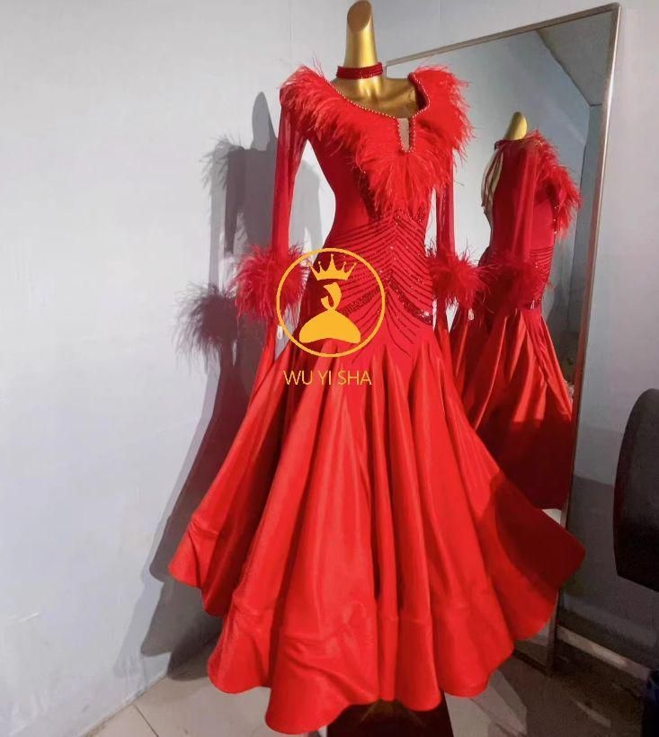 オーダーメイド 社交ダンス衣装 ドレス オーストリッチ羽根 高品質