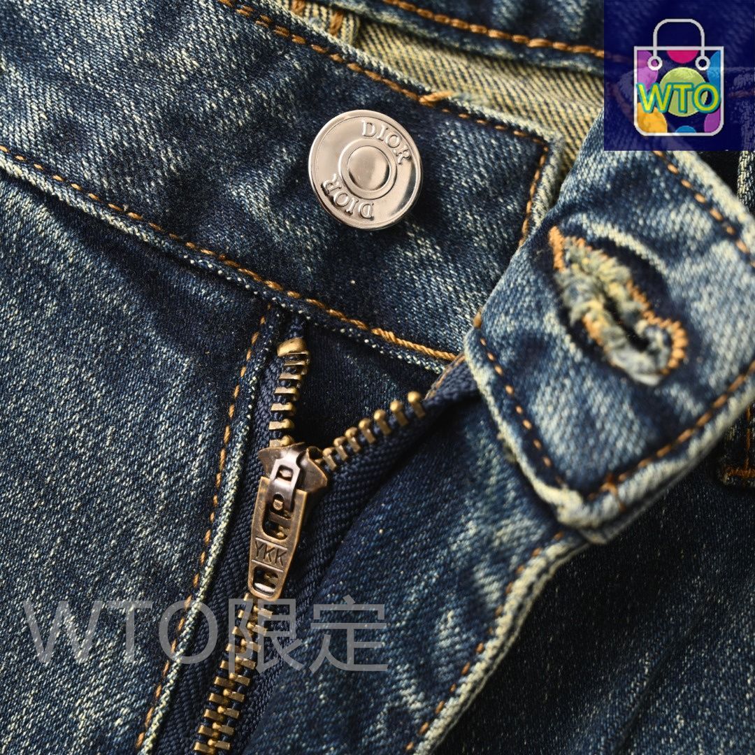  今日 Dior ディオール 後ポケットエッフェル塔刺繍デニムパンツ 12 2オンス上質デニムと重度水洗加工パンツ カジュアルパンツ パンツ