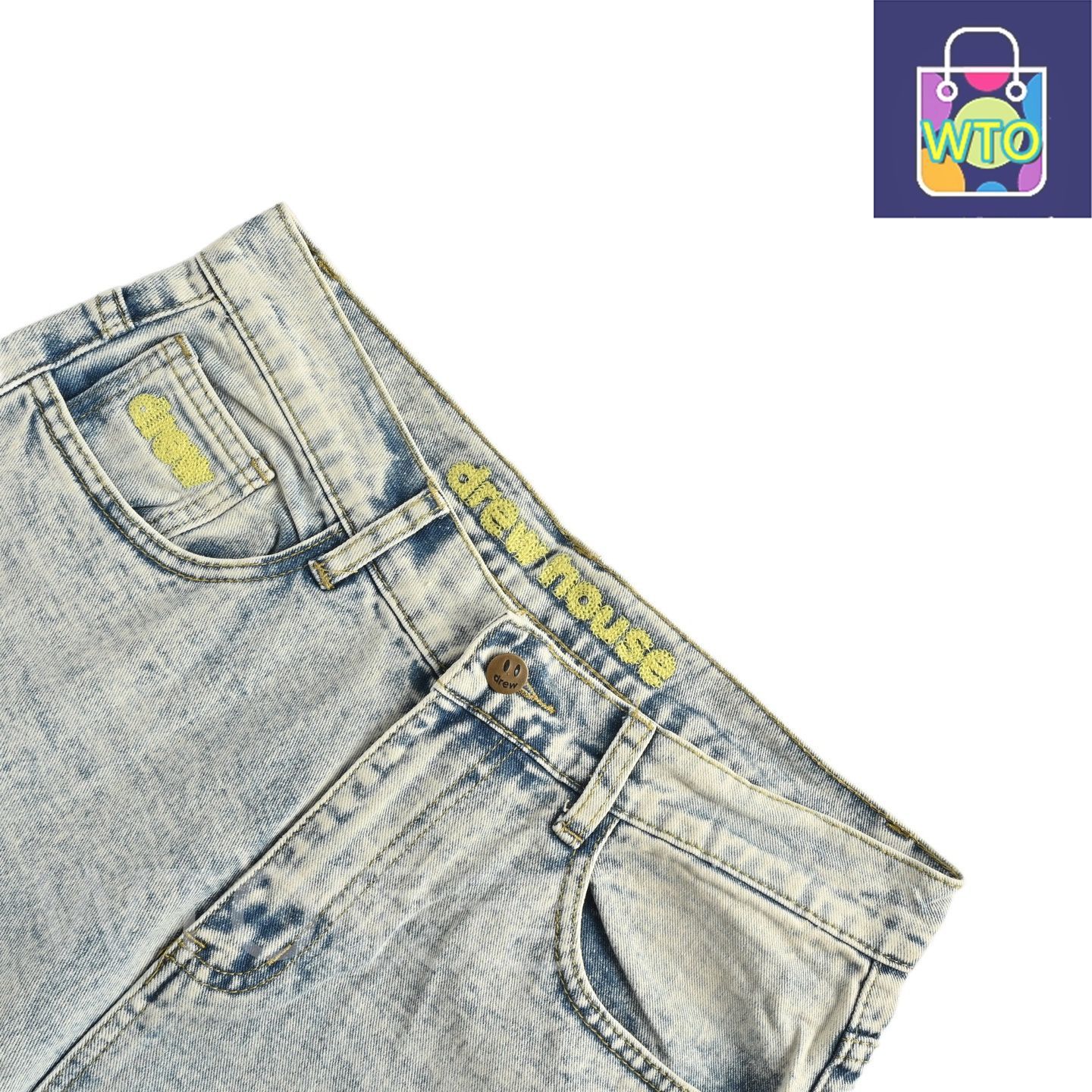  今日 Drew House ドリューハウス スマイルパッチジーンズ 手作りデストロイド加工パンツ カジュアルパンツ パンツ