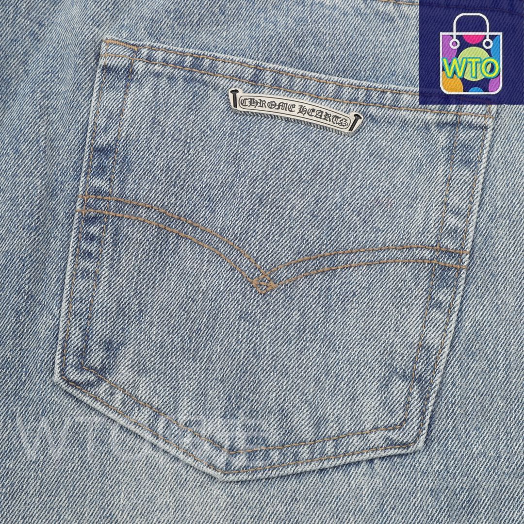  今日 Chrome Hearts クロムハーツ ロサンゼルス シリーズ フ 破壊パッチデニムパンツ 十字花パッチ装飾パンツ カジュアルパンツ パンツ