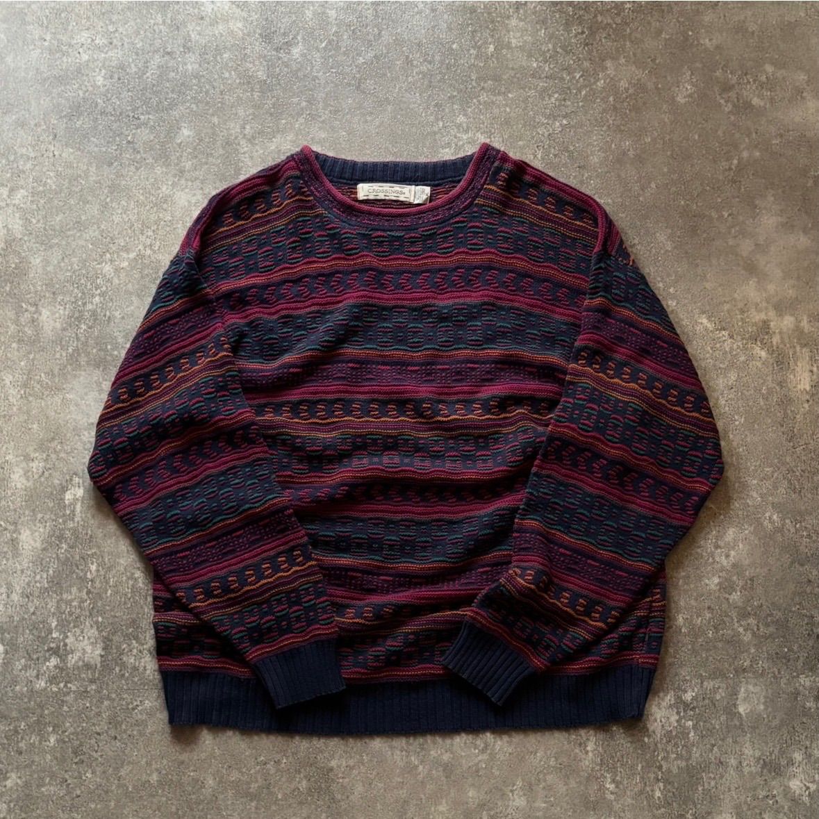 90年代 90s CROSSINGS 3Dニット 立体ニット コットンニット USA製