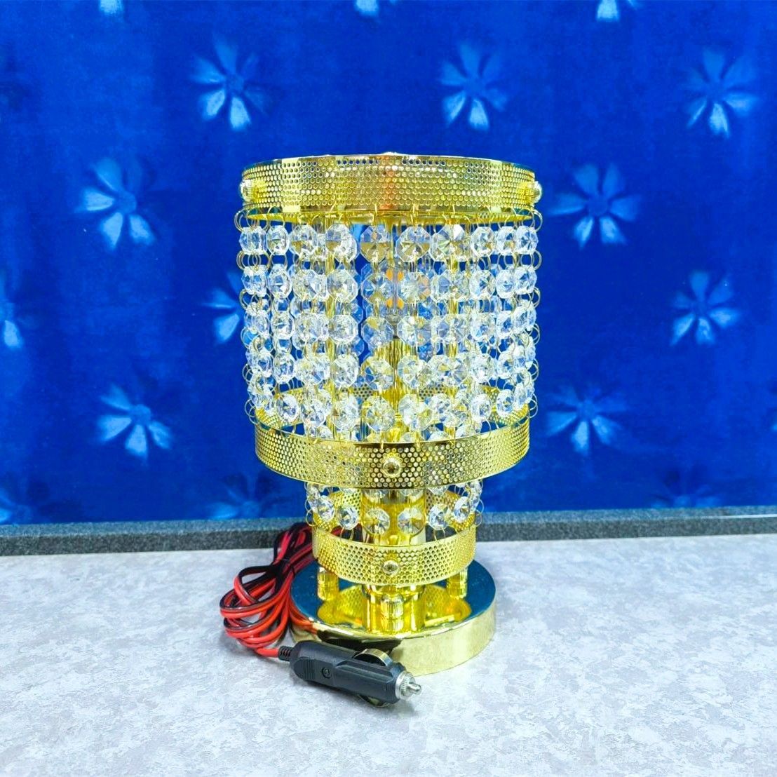 円柱型スタンド置き型シャンデリア 小金メッキ オクタゴン16面ビーズ ステンレス製真空メッキリング デコトラ車内照明 訳アリ品 30 C 8706 S