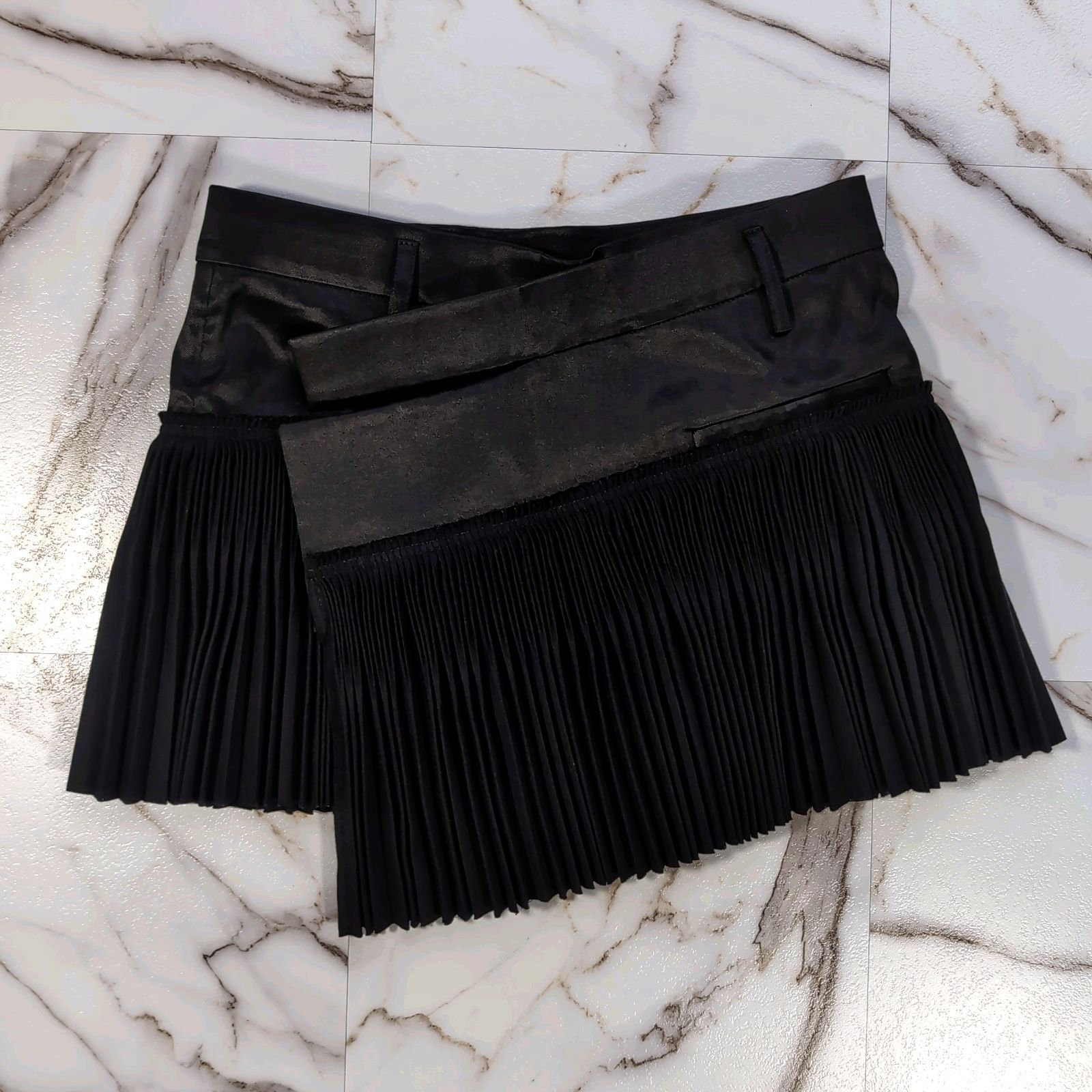 15-16AW COLLECTION HAIDER ACKERMANN 心の中の思い出をリペアして アシンメトリー プリーツスカート ラップ 巻き 34 XS ブラック