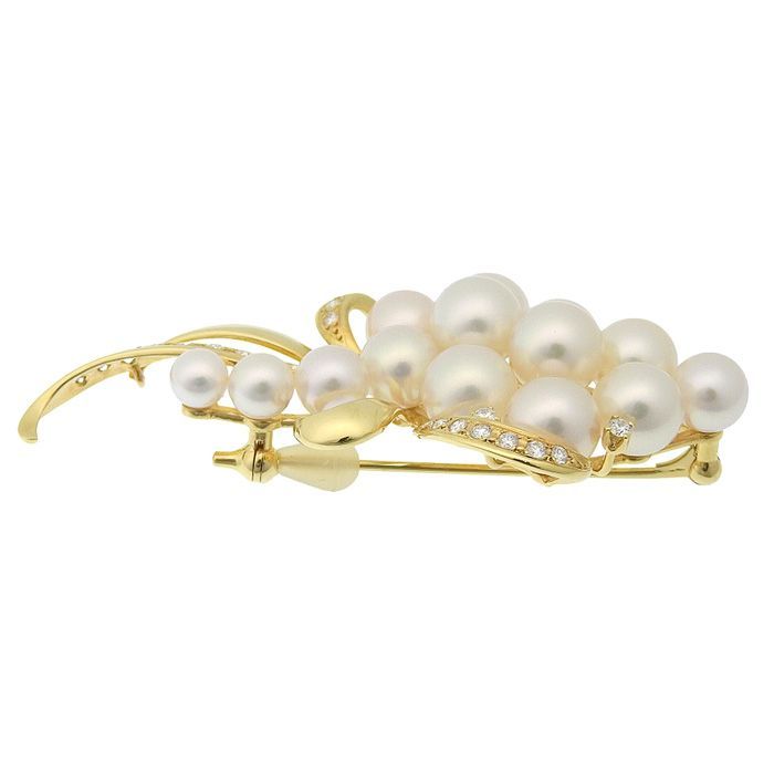 MIKIMOTO ミキモト デザイン パール ダイヤ ブローチ K18YG 750