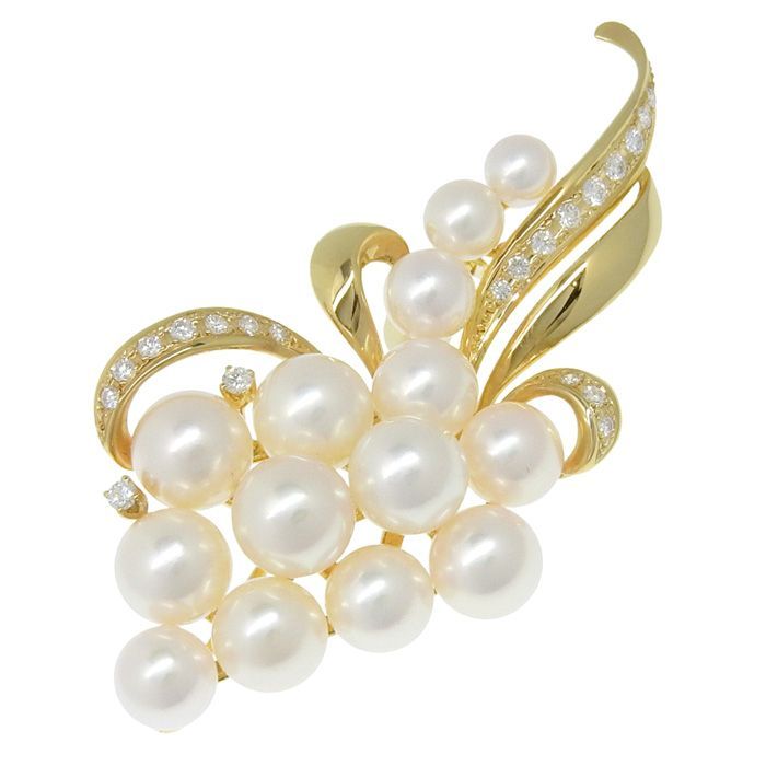 MIKIMOTO ミキモト デザイン パール ダイヤ ブローチ K18YG 750