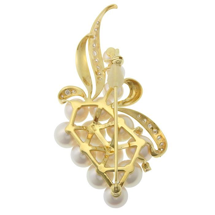 MIKIMOTO ミキモト デザイン パール ダイヤ ブローチ K18YG 750