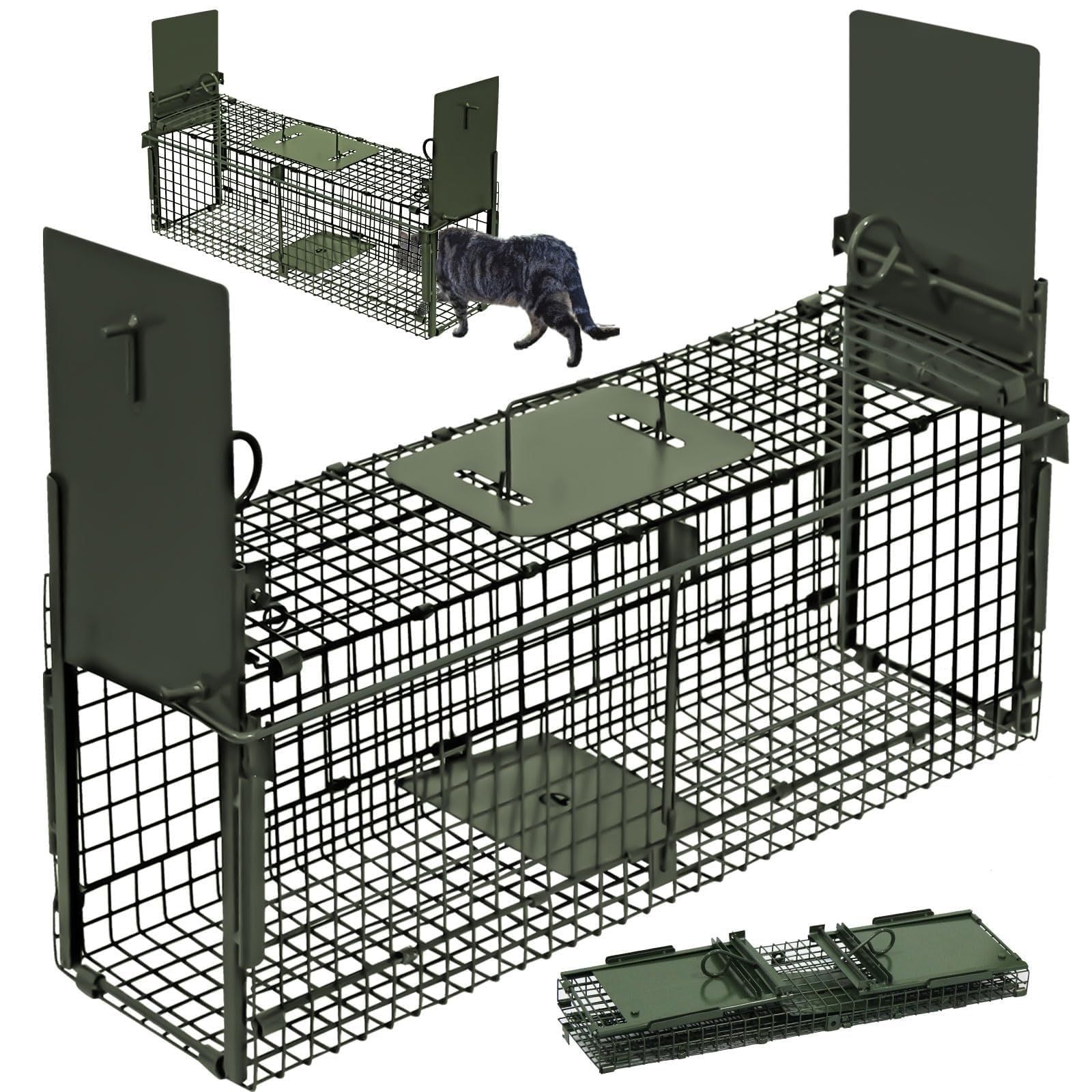 動物用 捕獲器 猫の保護器 102x38x27CM 簡単組立 設置 畑 庭 家庭菜園 害獣駆除 農業作物保護 野良猫 迷子猫 ねこ 猫 安全 保護かご 小動物の安全保護 グリーン
