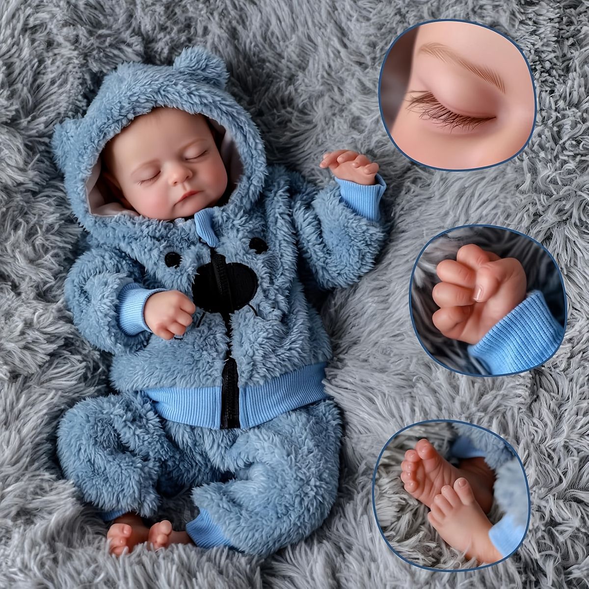 リアルな可愛さ リボーンベビードール 50 cm 青い服の赤ちゃん人形 おもちゃ 付き 布ボディ ビニール製手足 3歳以上向け ギフトに最適 コレクタブル