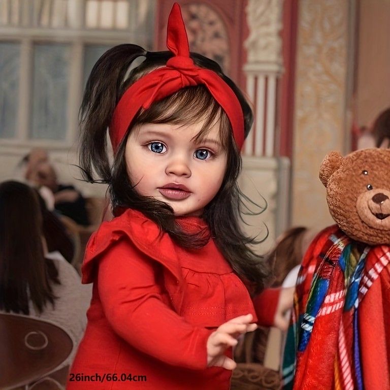 リアルな3 Dペイント 26インチ リボーンベビードール 赤いラッフル 手作り コレクタブル 友達 ぬいぐるみ 生地ボディ 血管が見える イースター ラマダン プレゼント