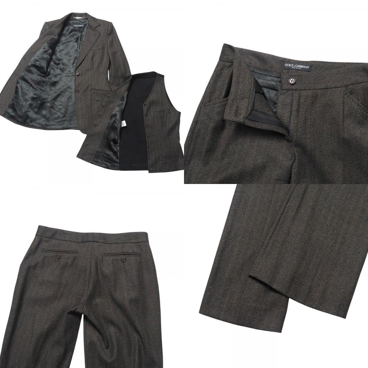 激安価額! DOLCE-GABBANA ドルチェアンドガッバーナ パンツスーツ サイズ42 スリーピース ブレザー テーラード ジャケット ベスト ジレ フ パンツ スラックス ブランド古着 20251112 RA6489 毎日セール価格を実現！