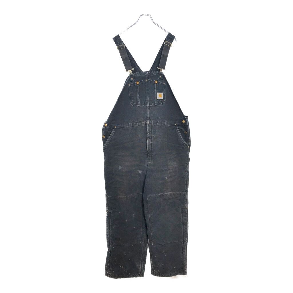 00年代 Carhartt カーハート ダック ダブルニー ビブオーバーオール 大きいサイズ ブラック メンズ W46 L32 古着 V8120