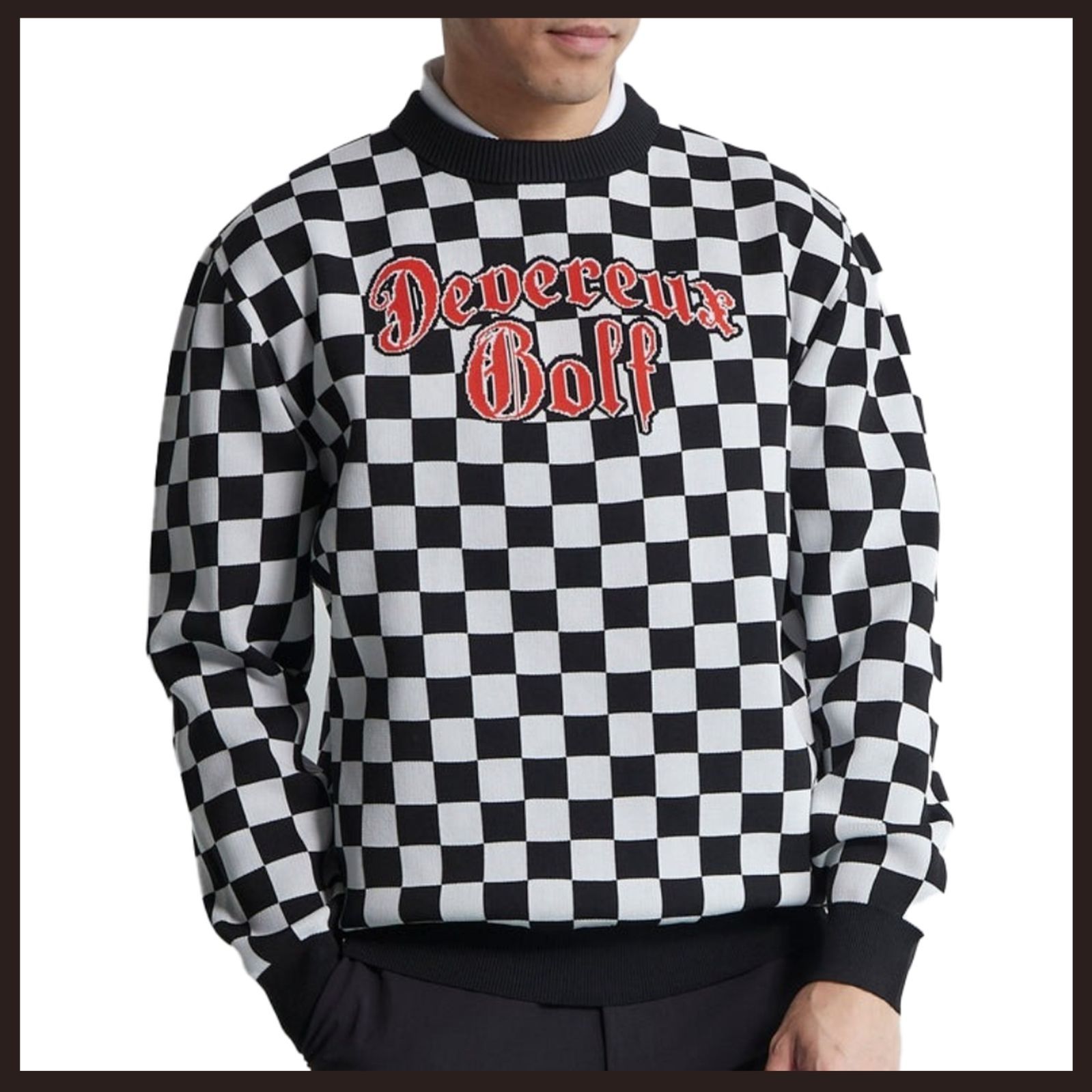 DEVEREUX GOLF デヴァローゴルフ チェッカーニット M ブラッ