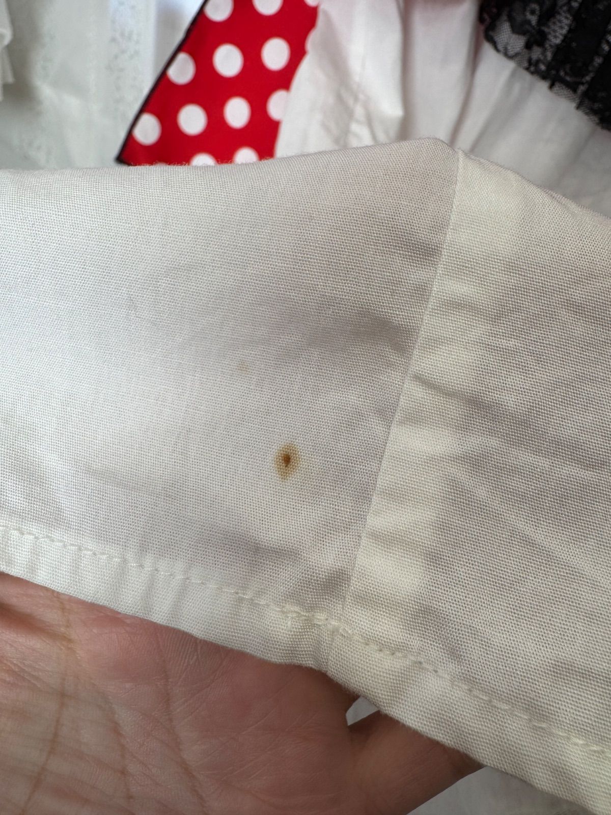 古着リメイクワンピース 水玉フリルリボン赤黒