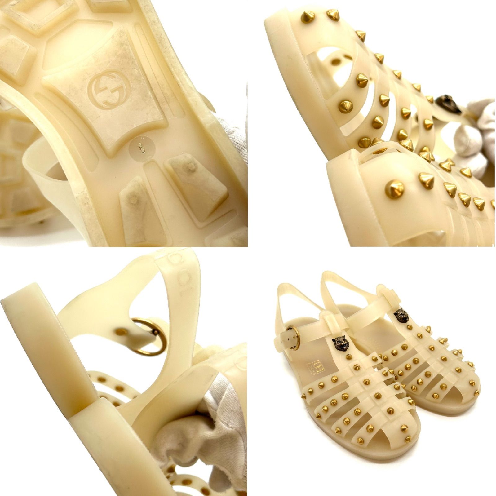  GUCCI グッチ キャット スタッズ ラバー グルカ サンダル 6 約25 cm サンダル サンダル ミュール