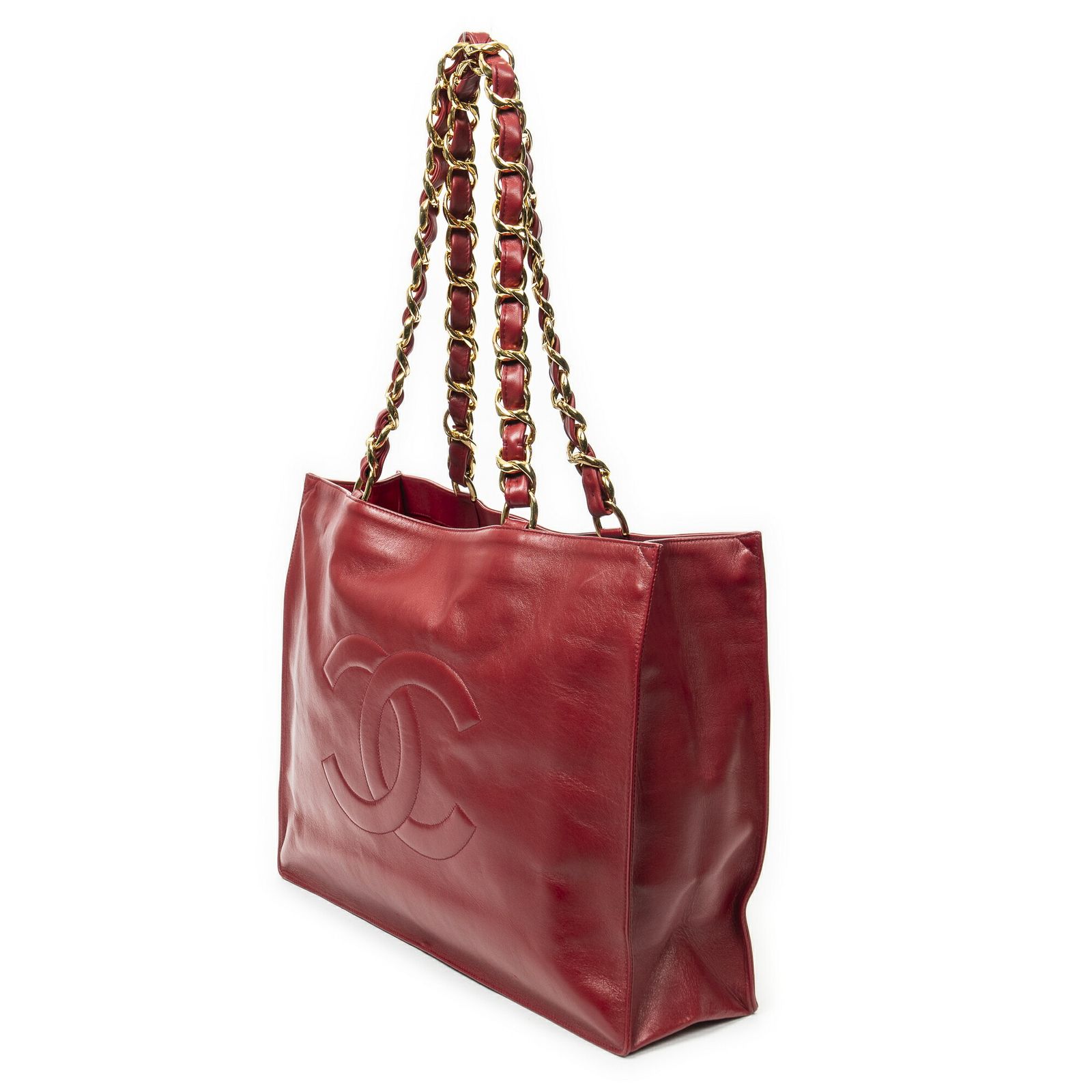CHANEL シャネルヴィンテージ CC 大 チェーン トート赤ラムスキンレザーA