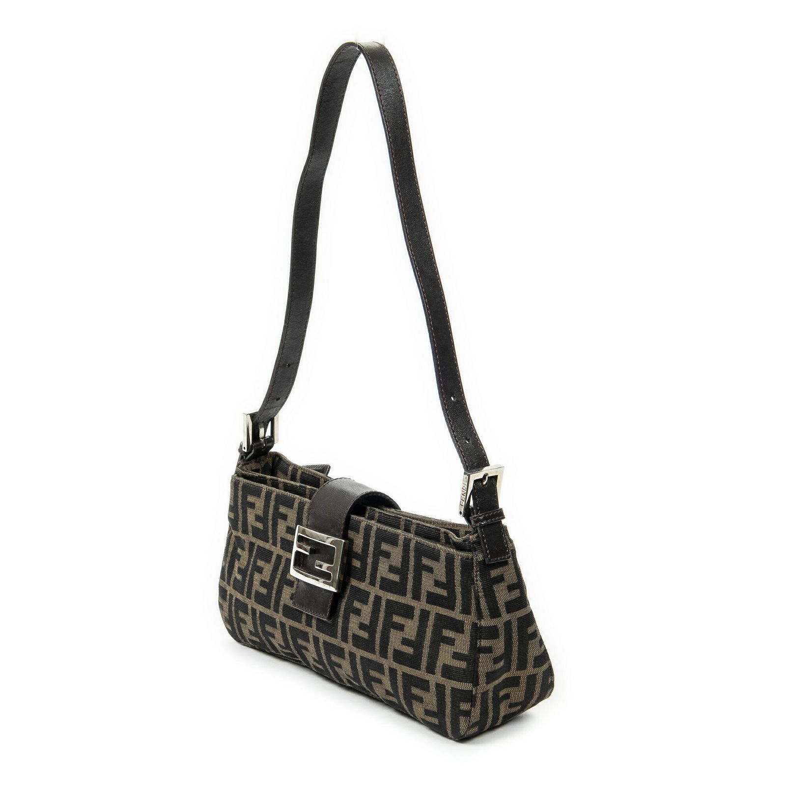 FENDI フェンディ長方形ショルダートートブラウン ブラックズッカキャンバスA