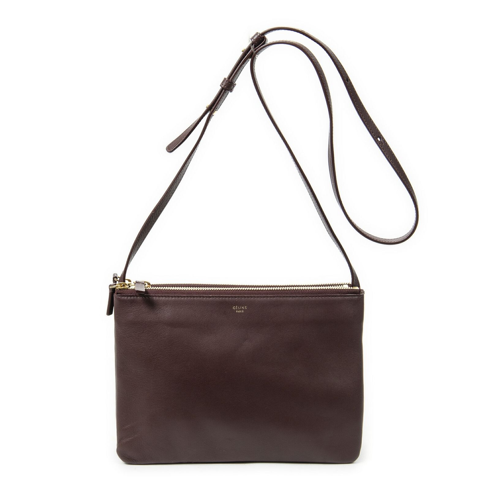 CELINE セリーヌラージ トリオ クロスボディバーガンディカーフスキンレザーA