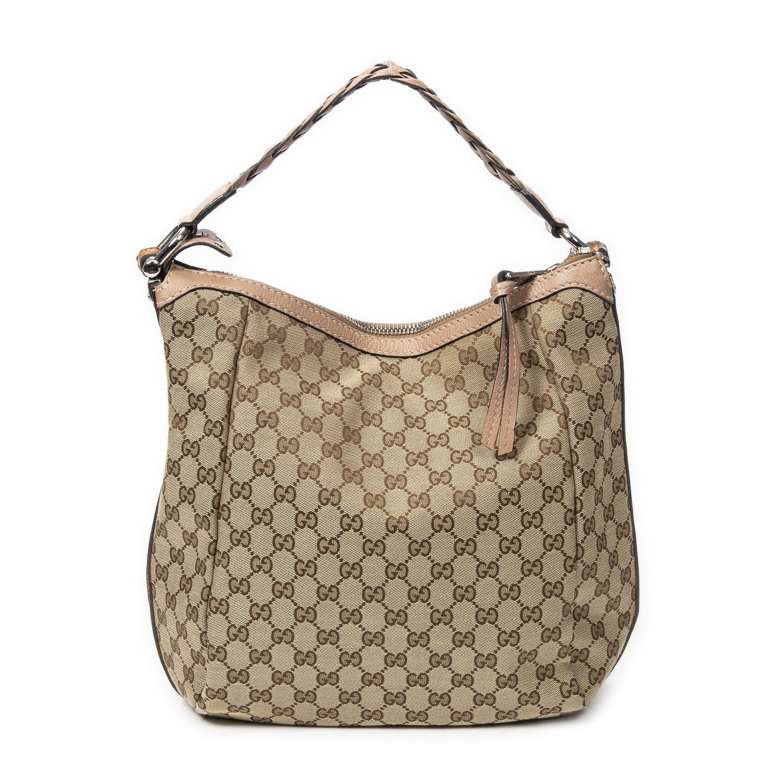 GUCCI グッチミディアム バンブー バー ホーボーバッグベージュGGキャンバスA