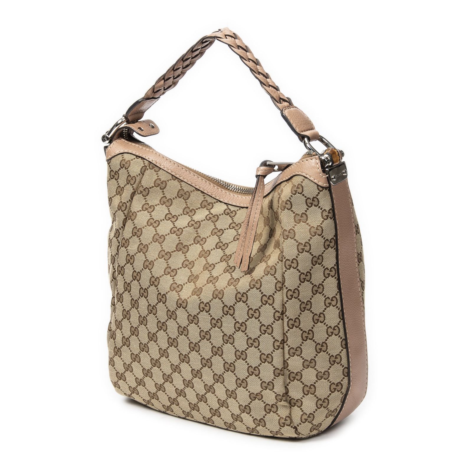 GUCCI グッチミディアム バンブー バー ホーボーバッグベージュGGキャンバスA