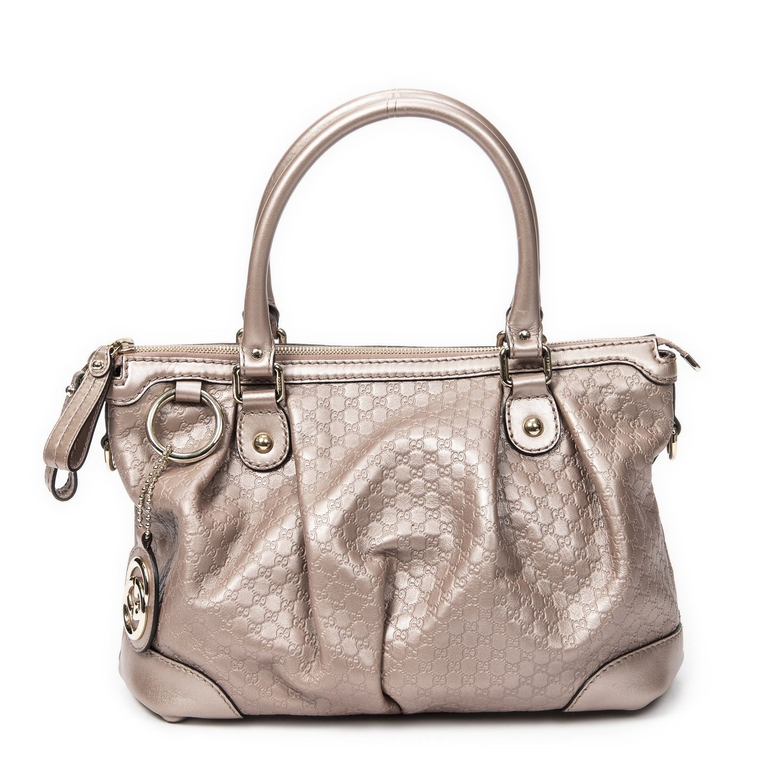 GUCCI グッチスキー トップハンドルメタリックピンクミクログッチシマレザーA