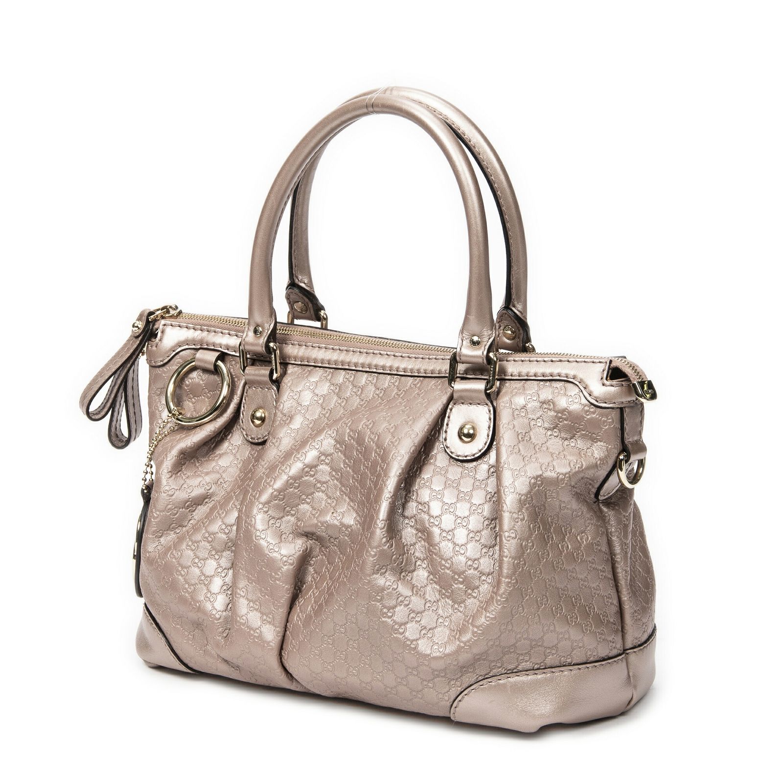 GUCCI グッチスキー トップハンドルメタリックピンクミクログッチシマレザーA