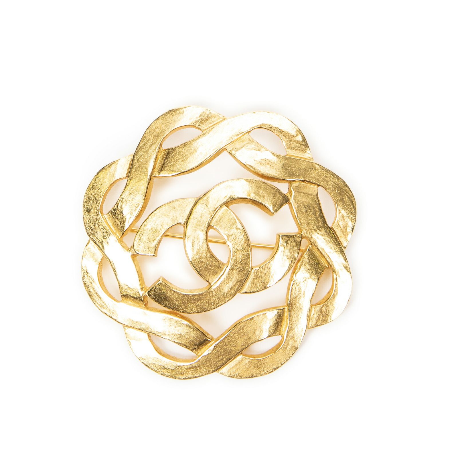 CHANEL シャネルCCツイストラウンドブローチ金金メッキA