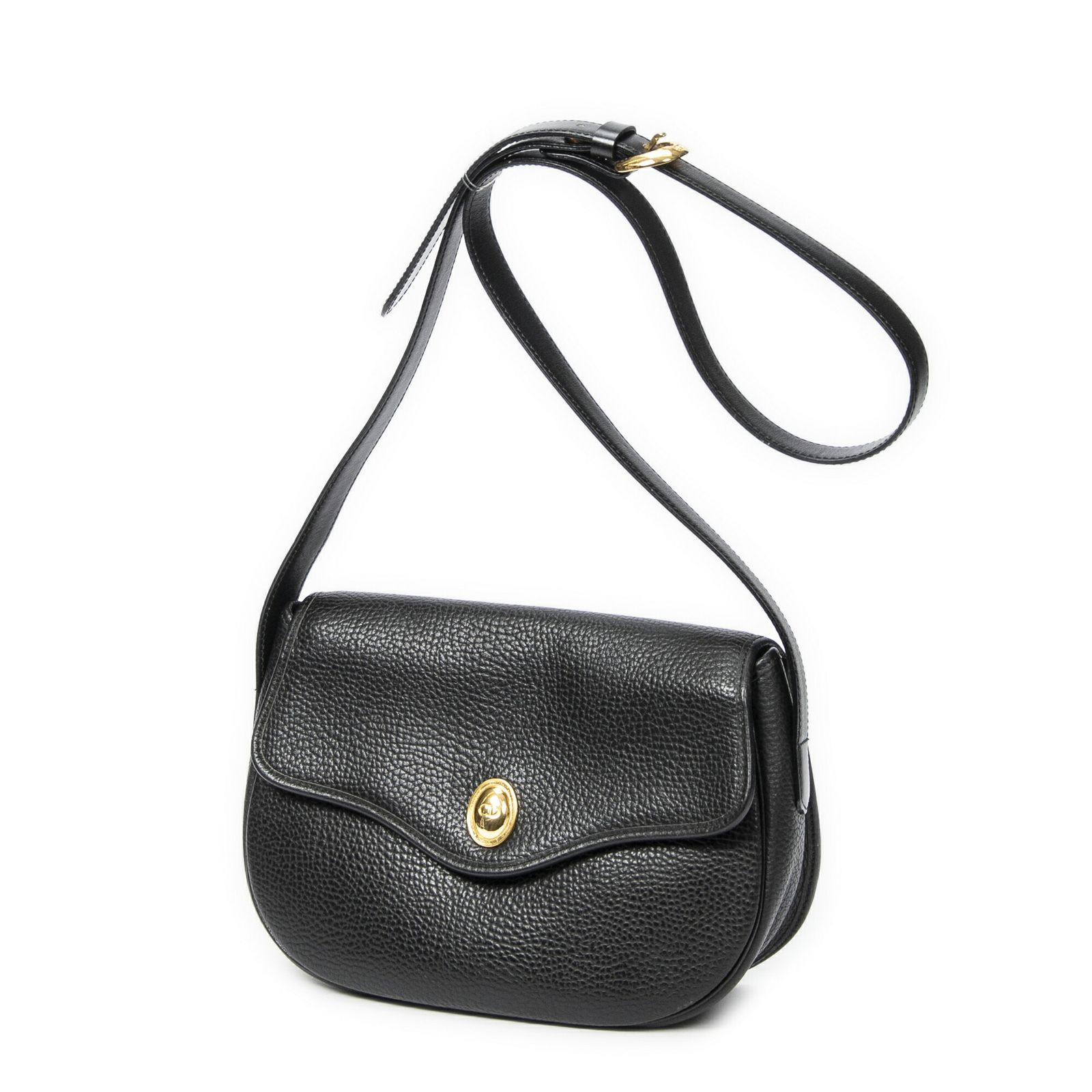 DIOR ディオールヴィンテージ フラップ クロスボディ黒グレインカーフスキンレザーA