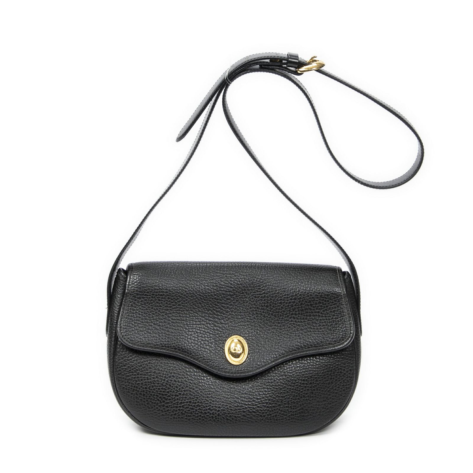 DIOR ディオールヴィンテージ フラップ クロスボディ黒グレインカーフスキンレザーA