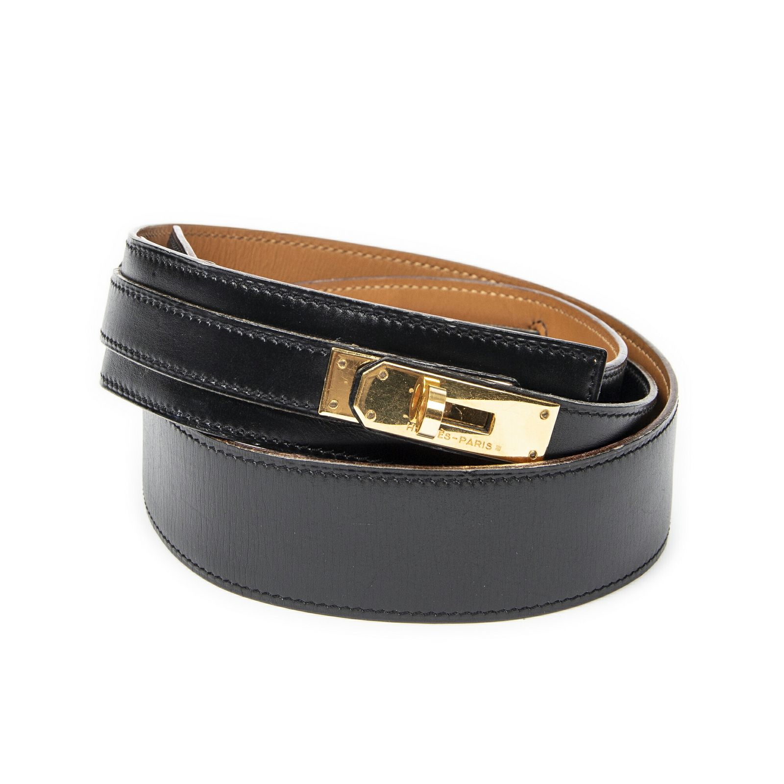 HERMES エルメスヴィンテージ ケリー ウエスト ベルト黒ボックスレザーA