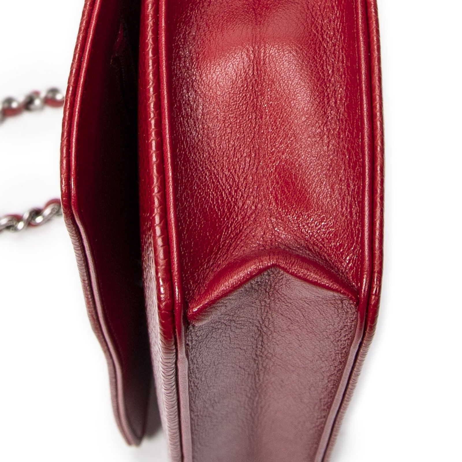 シャネルタイムレスチェーンウォレット赤キャビアレザーA