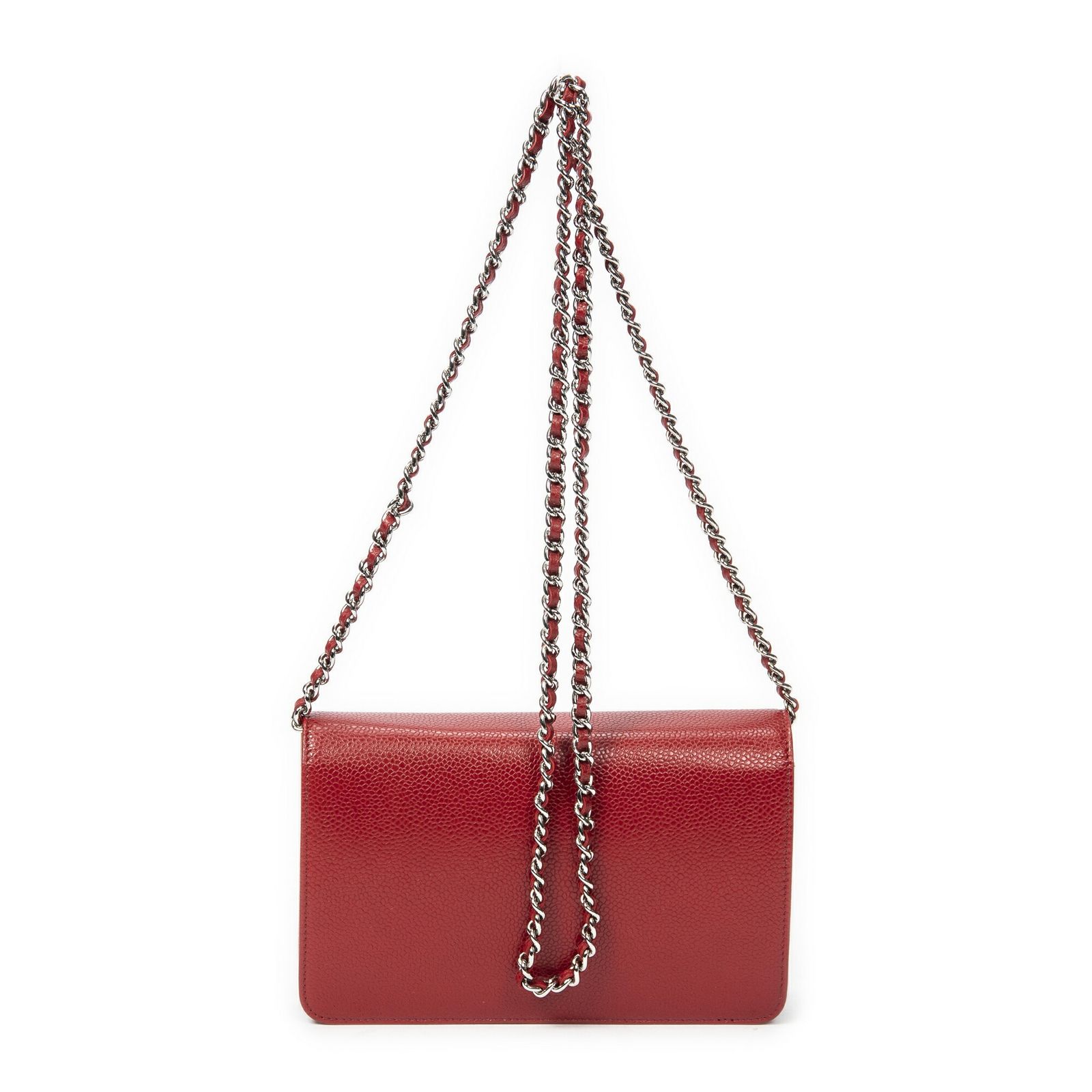 シャネルタイムレスチェーンウォレット赤キャビアレザーA