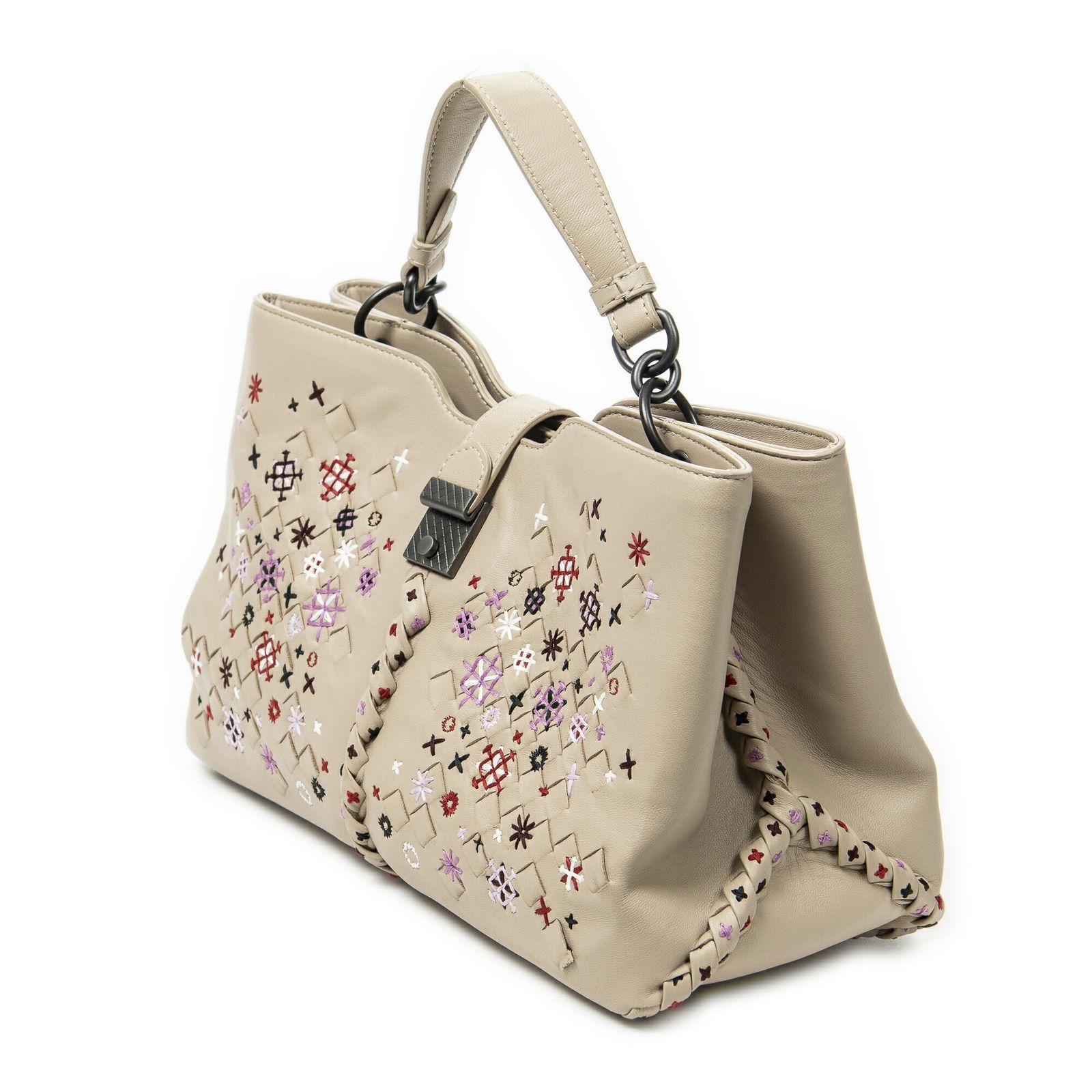 BOTTEGA VENETA ボッテガヴェネタナポリトートベージュトリムイントレチャートレザーA