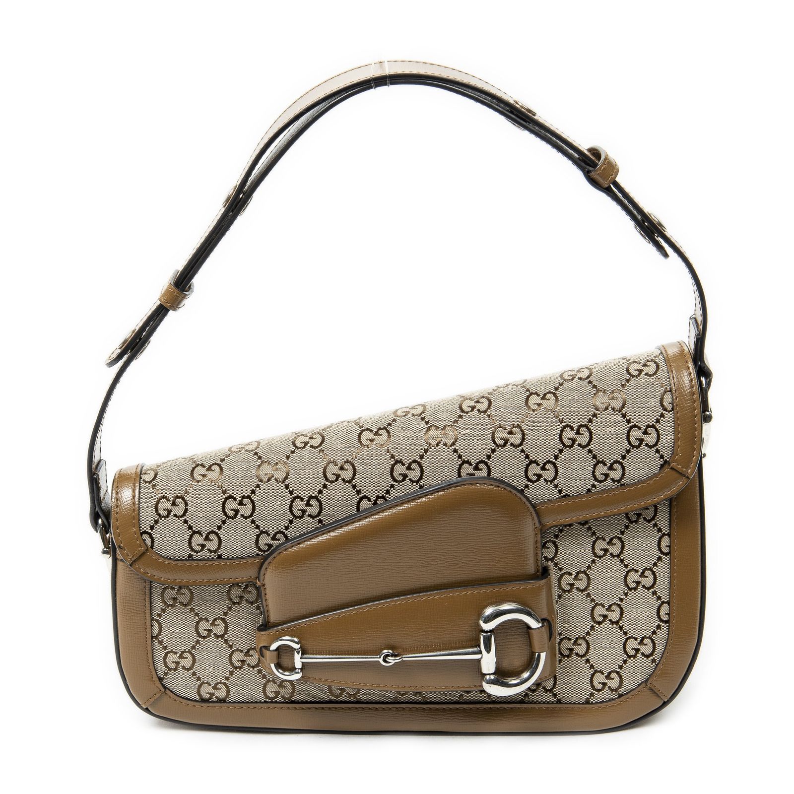 GUCCI グッチ小アシンメトリックホースビット1955タン ベージュGGキャンバスA