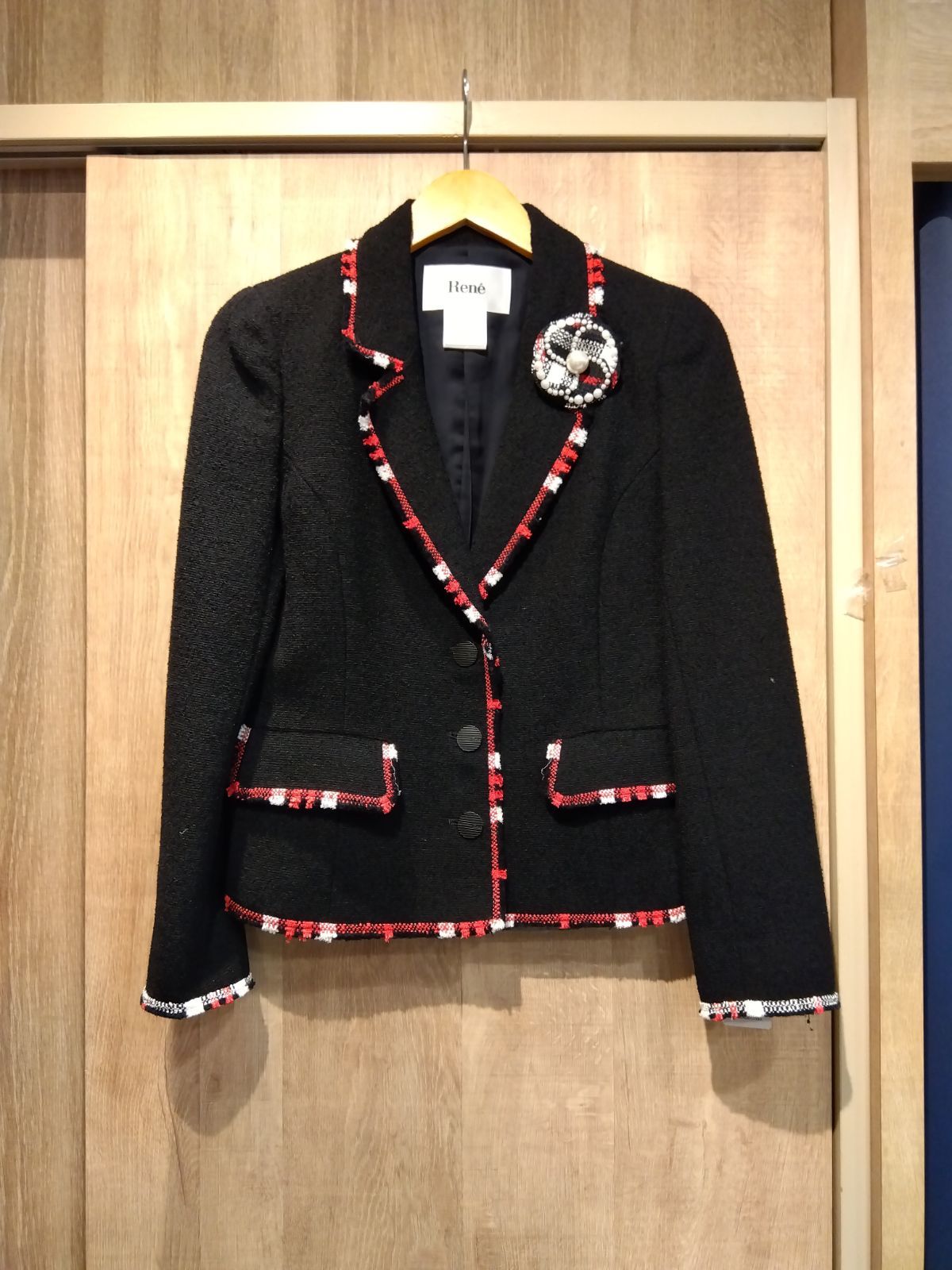 M08 ルネ ツイード ウール生地 黒 上品 エレガント フォーマル お呼ばれ オケージョン テーラード