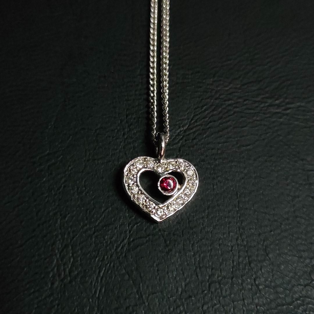 Dior ディオール ネックレス シルバー ハート 赤ストーン CD