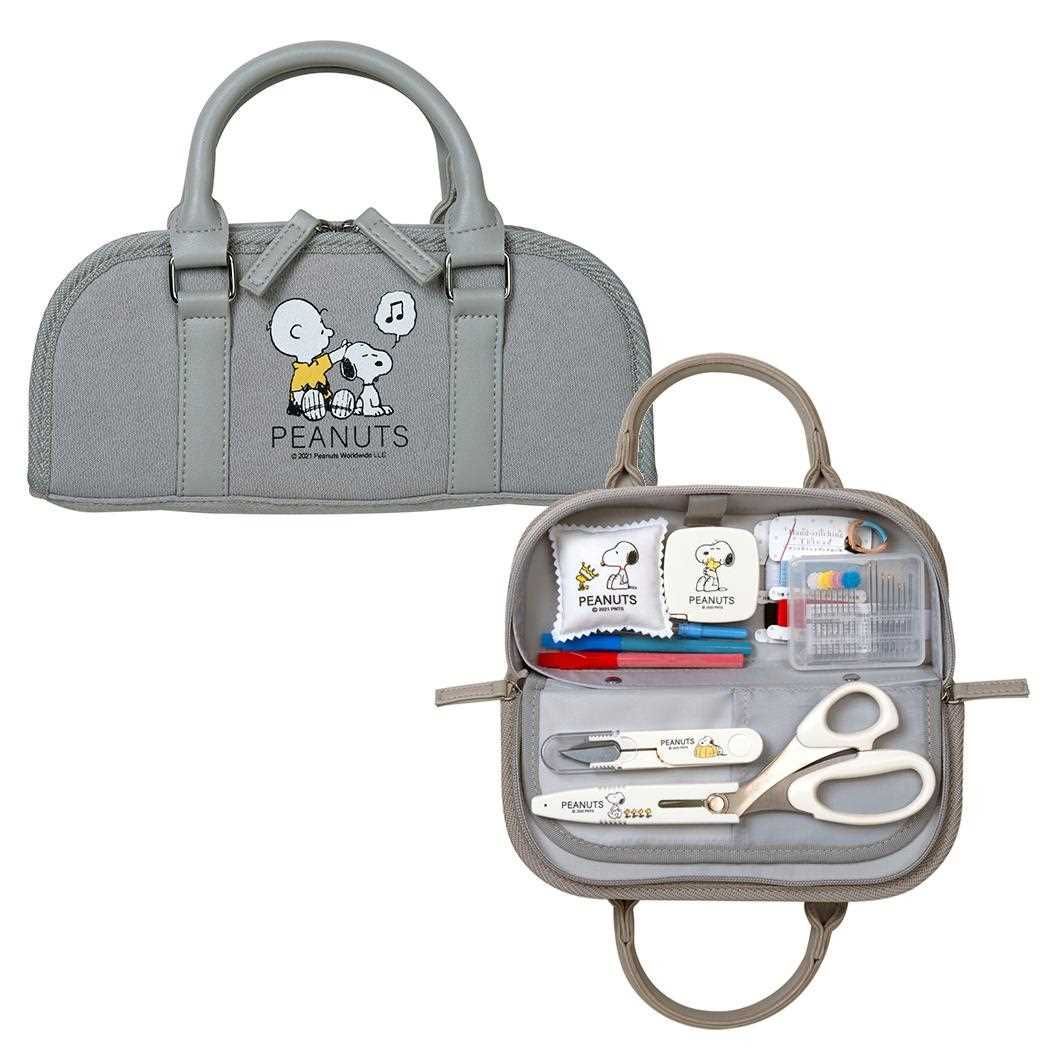 スヌーピー 手芸用品 ソーイングセット クラフトバッグ ラウンドタイプ グレー ピーナッツ ミササ 裁縫セット キャラクター グッズ 