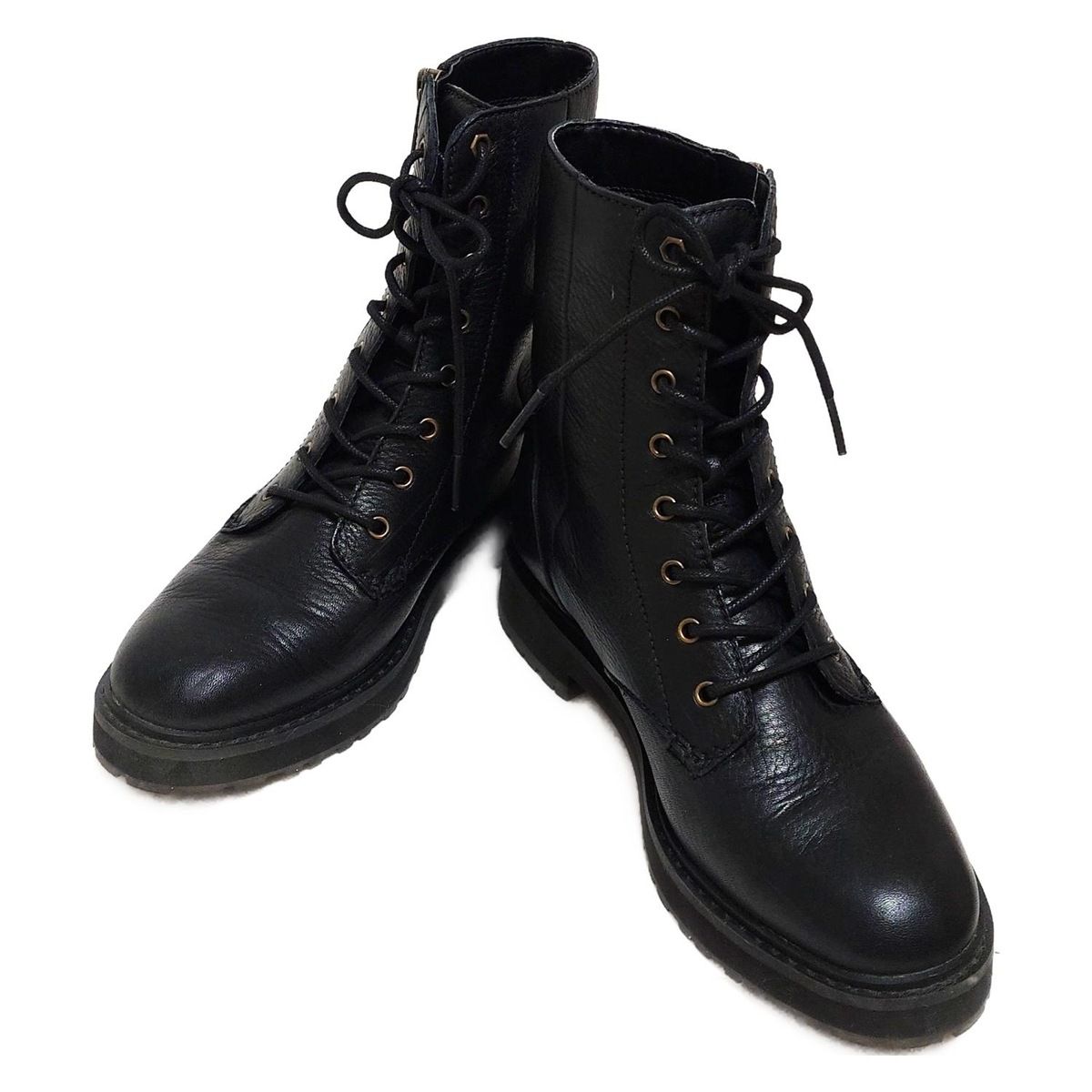 COLE HAAN コールハーン ショートブーツ 6 1 2 レディース - 黒 レースアップ サイドジップ レザー