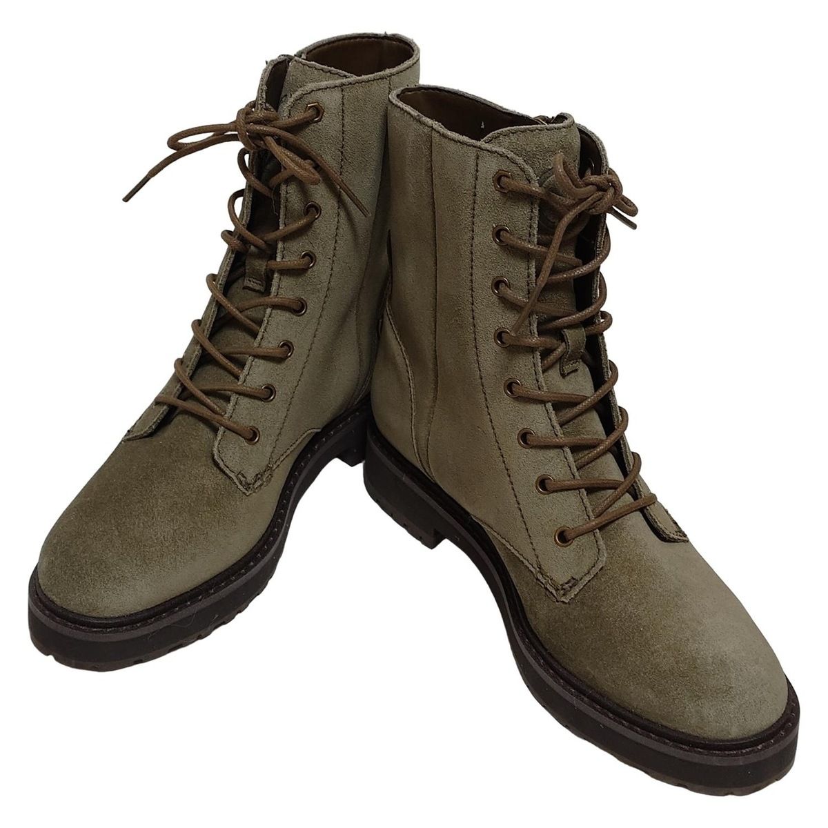 COLE HAAN コールハーン ショートブーツ 6 1 2 レディース - カーキ レースアップ サイドジップ