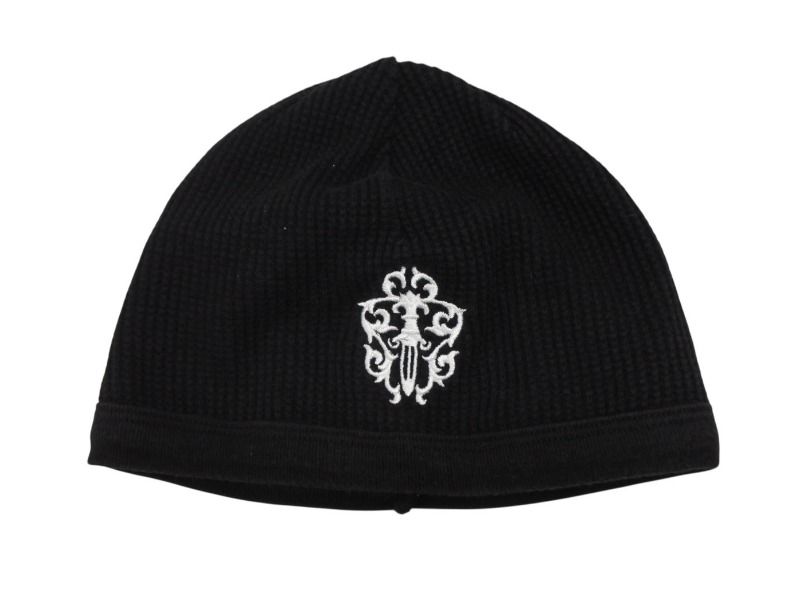 CHROME HEARTS クロムハーツ THERMAL BEANIE CAP サーマルニットキャップ ビーニー ブラック ホワイト ダガー刺繍 4b009256