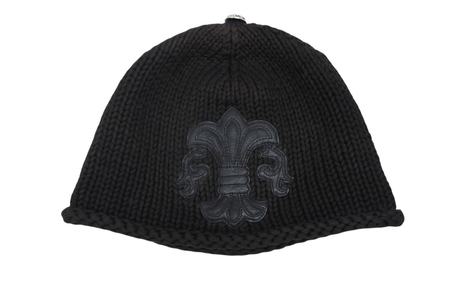 CHROME HEARTS クロムハーツ BEANIE CASH BS FLARE BSフ パッチ ビーニー ニットキャップ コットン ブラック 4b009258