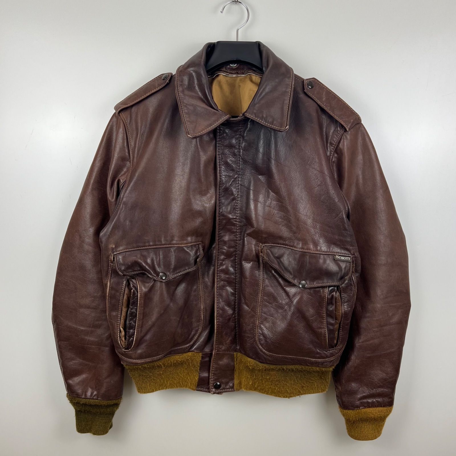 SCHOTT 70s USA vintage A-2 Leather flight jacket 44 XXL ショット