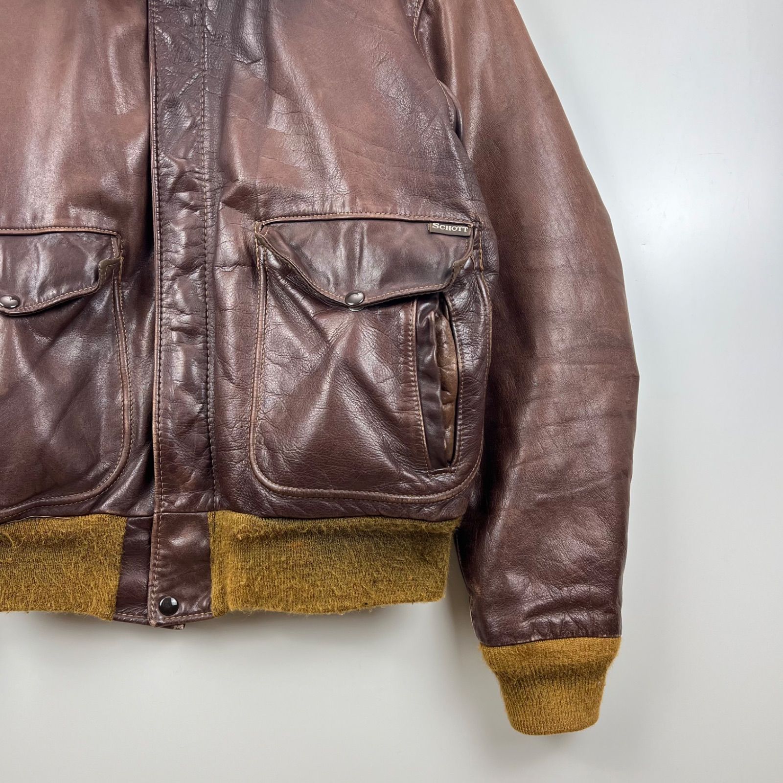 SCHOTT 70s USA vintage A-2 Leather flight jacket 44 XXL ショット