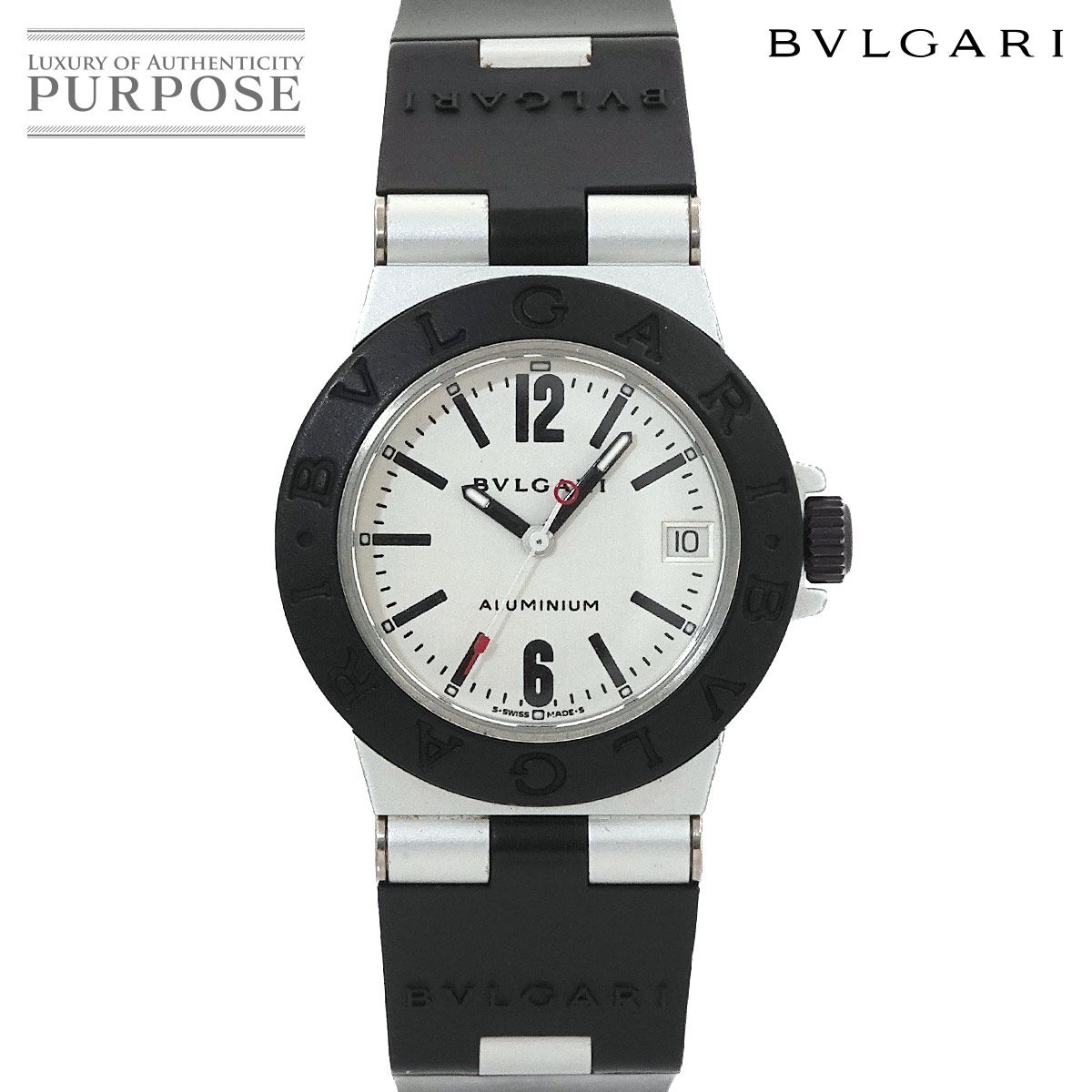ブルガリ BVLGARI アルミニウム AL32TA ボーイズ 腕時計 デイト シルバー ラバー クォーツ ウォッチ Aluminum 90301051