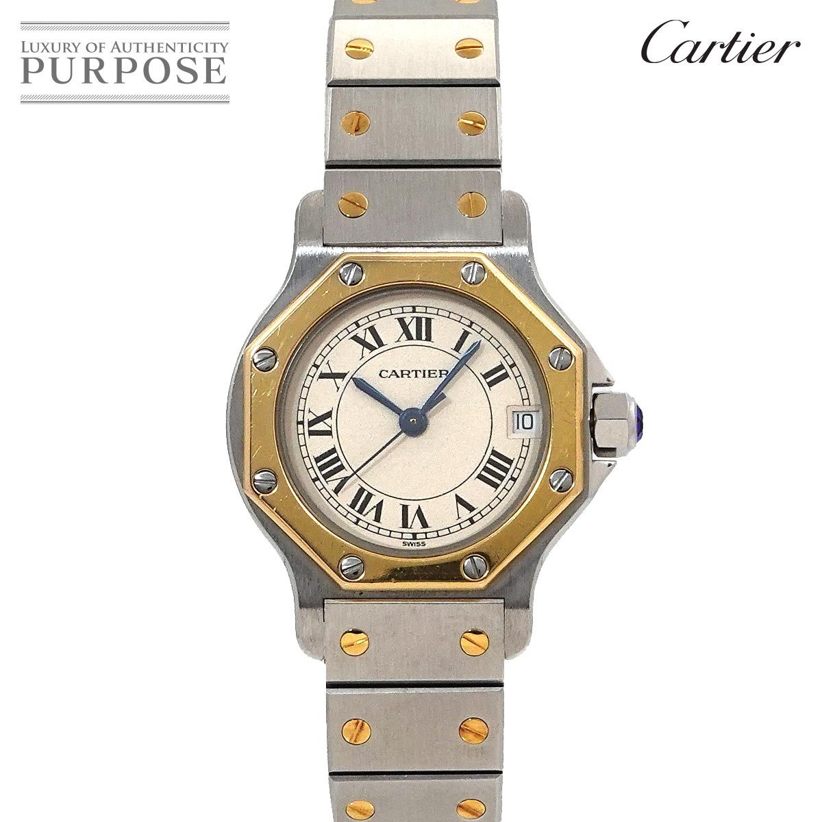 カルティエ Cartier サントスオクタゴンSM コンビ W2001683 ヴィンテージ デイト アイボリー YG クォーツ Santos octagon 90301377