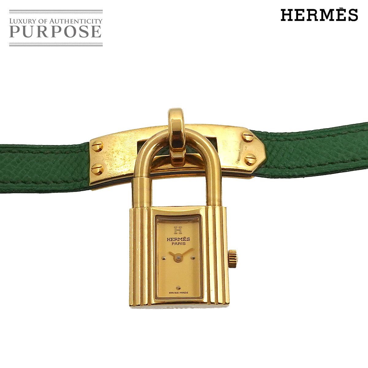 エルメス HERMES ケリーウォッチ ヴィンテージ レディース 腕時計 ゴールド グリーン クォーツ ウォッチ カデナ Kelly Watch 90301620