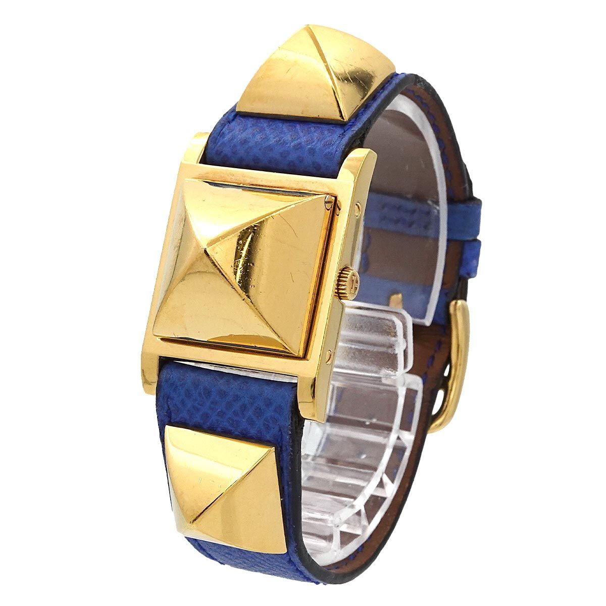 エルメス HERMES メドール ヴィンテージ レディース 腕時計 ピラミッド ゴールド スタッズ ホワイト レザー クォーツ Medor