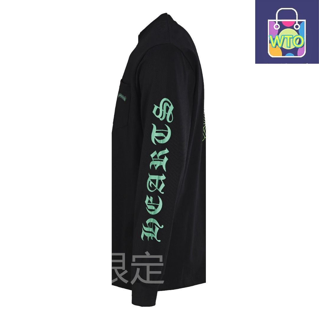 今日 Chrome Hearts クロムハーツ 緑クロスファントムプリント長袖Tシャツシリーズ 280 g双糸純綿素材アウター トップス