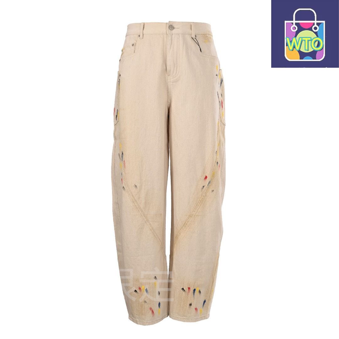 今日 Balenciaga バレンシアガ 弯刀型手描きスプラッシュパンツシリーズ 純綿斜紋布素材パンツ