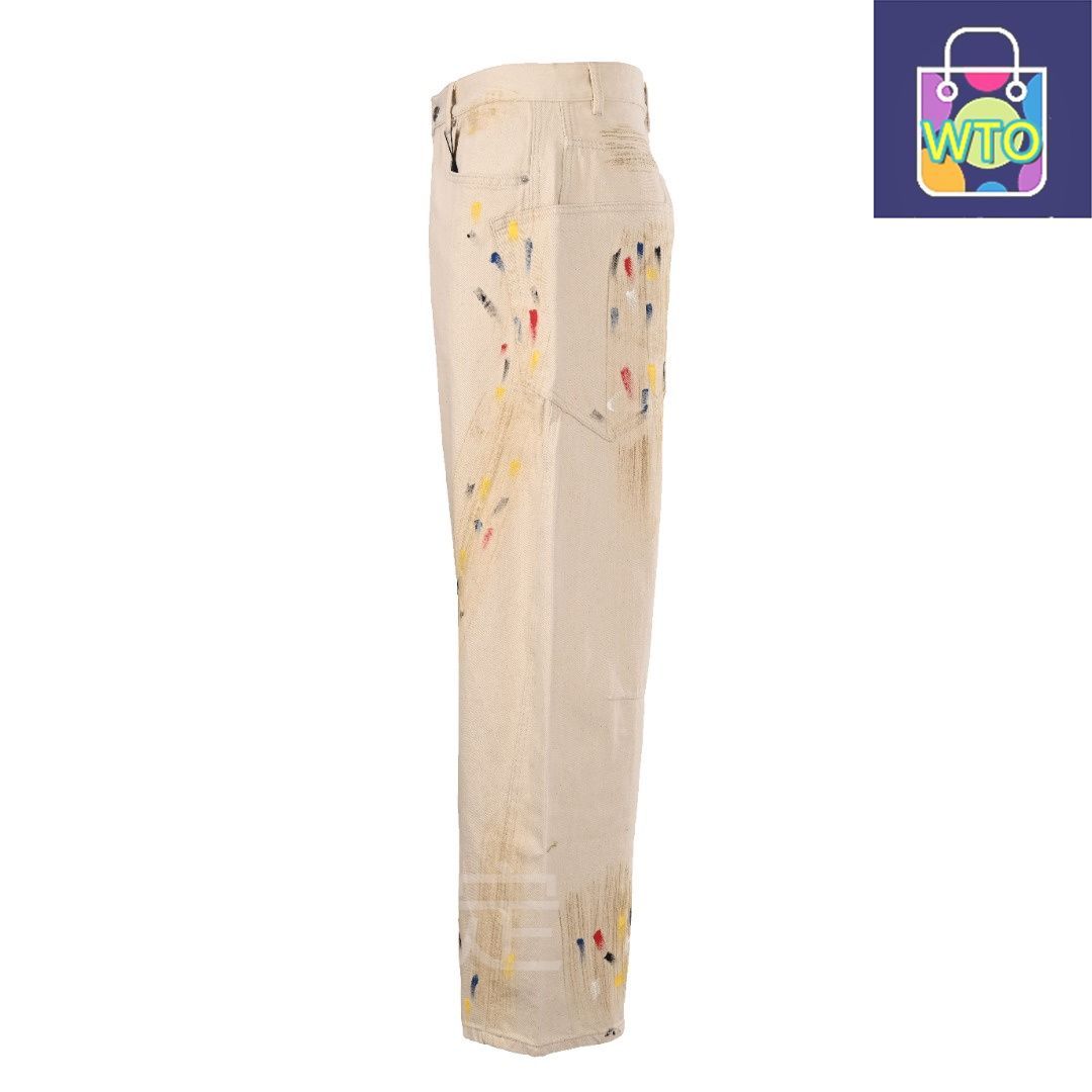 今日 Balenciaga バレンシアガ 弯刀型手描きスプラッシュパンツシリーズ 純綿斜紋布素材パンツ