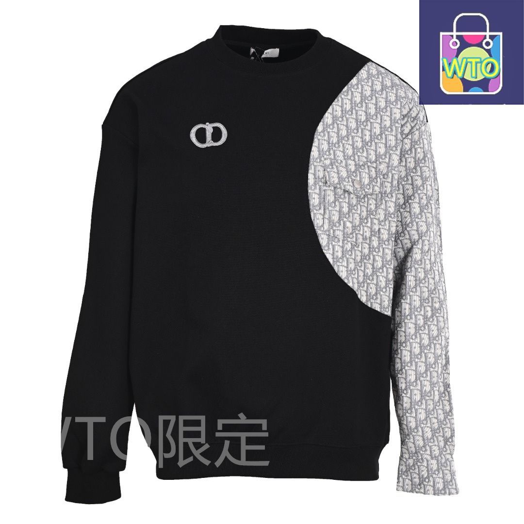 今日 Dior ディオール 刺繍接ぎ丸襟スウェットシリーズ オリジナル柄綿布接ぎ素材アウター トップス